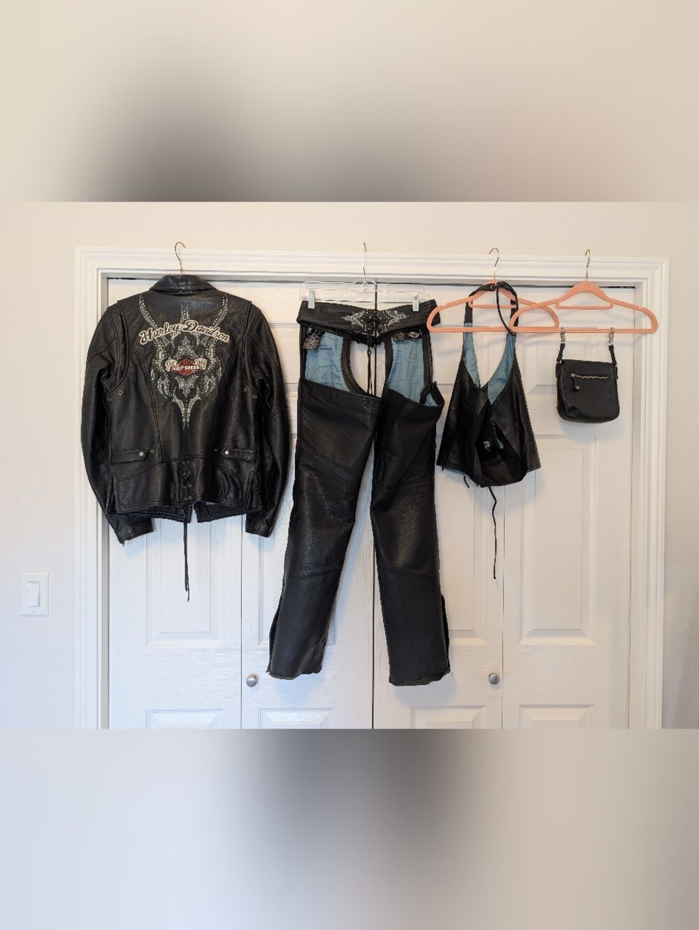 Harley Davidson Riding Set All Leather Tribal Turquoise Jacket, Chaps,Vest,Purse